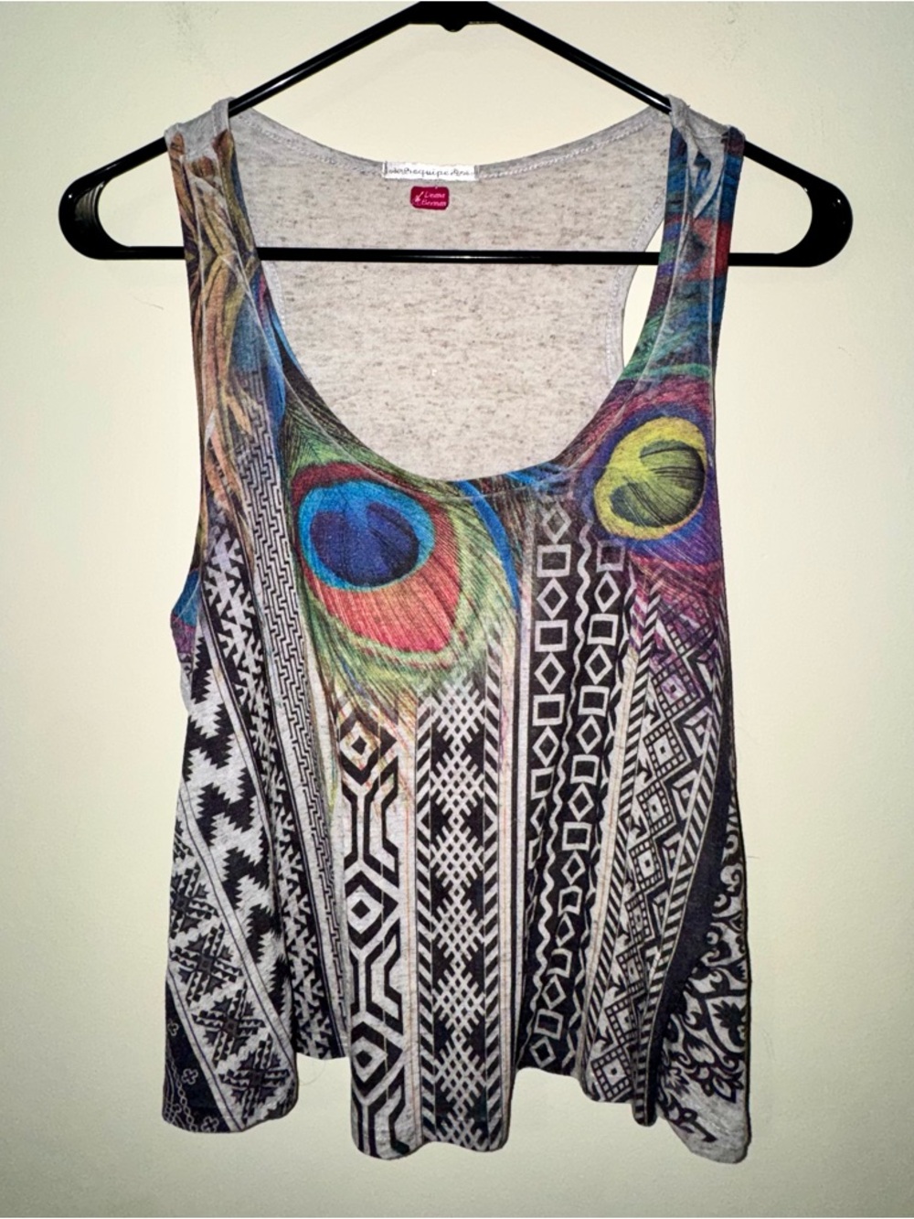 Equipe Peacock Feather Geometric Print Tank Top